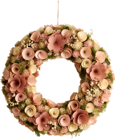Pink Dried Botanical and Wood Curl Flower Wreath