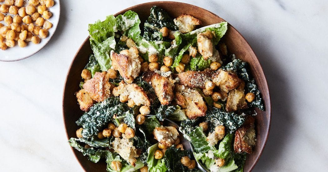 Vegan Caesar Salad With Crisp Chickpeas
