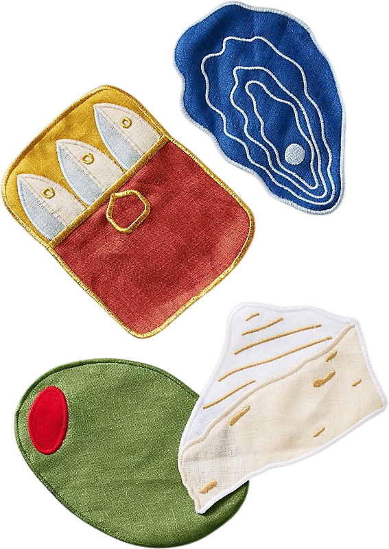 Novelty Piecework Linen Cocktail Napkins, Set of 4