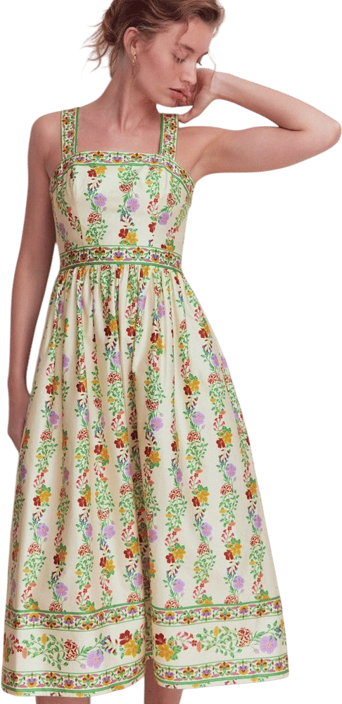 Square Neck Occasion Dress-Ivory, Blossom Trail