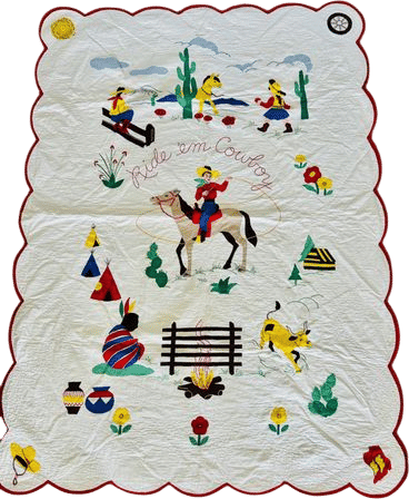 Antique 1950s Cowboy Quilt Folk Art