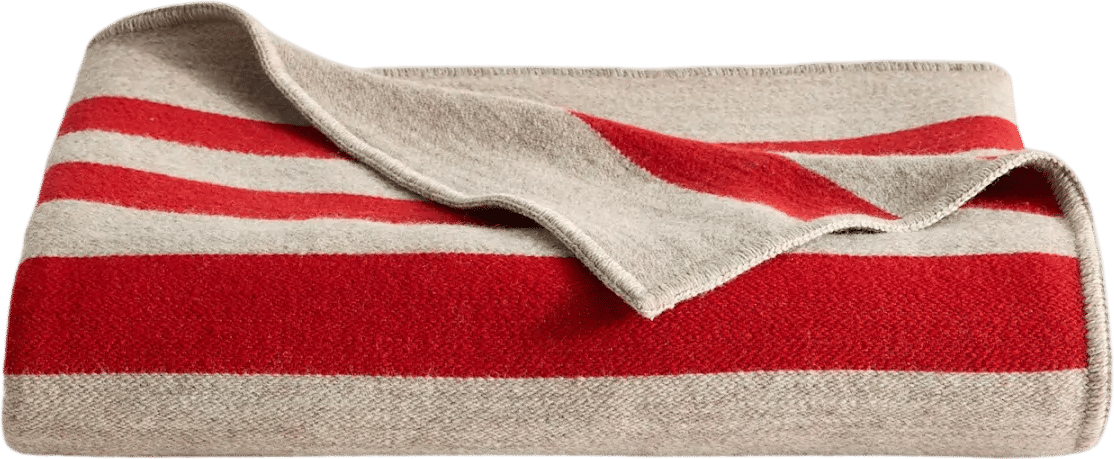 Quince Wool Camp Blanket in Heather Taupe/Scarlett Stripe