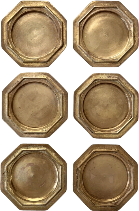 GALLO Brass Coasters With Rich Patina | Set of 4 or 6 | Vintage Mid-Century Coasters in Geometric Shape | Made in Italy, 1960s
