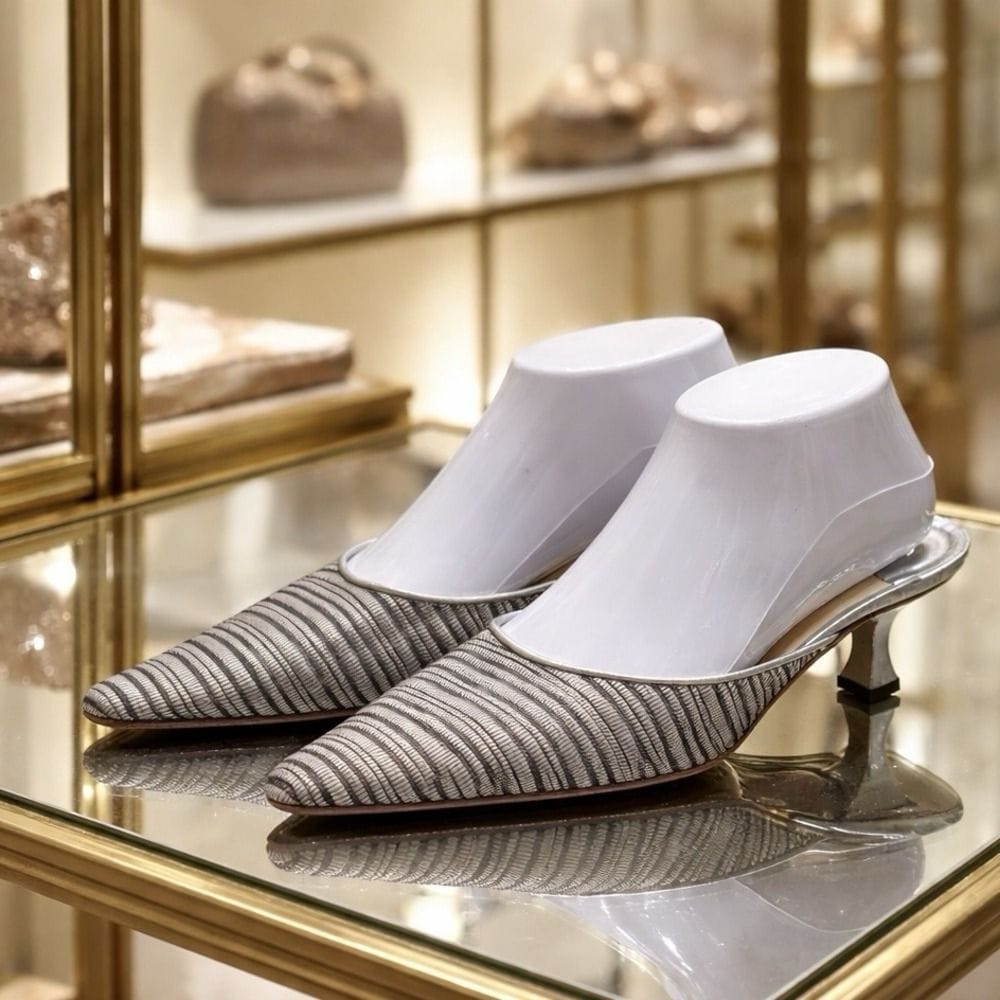 Vintage Manolo Blahnik Silver Mesh Kitten Heels