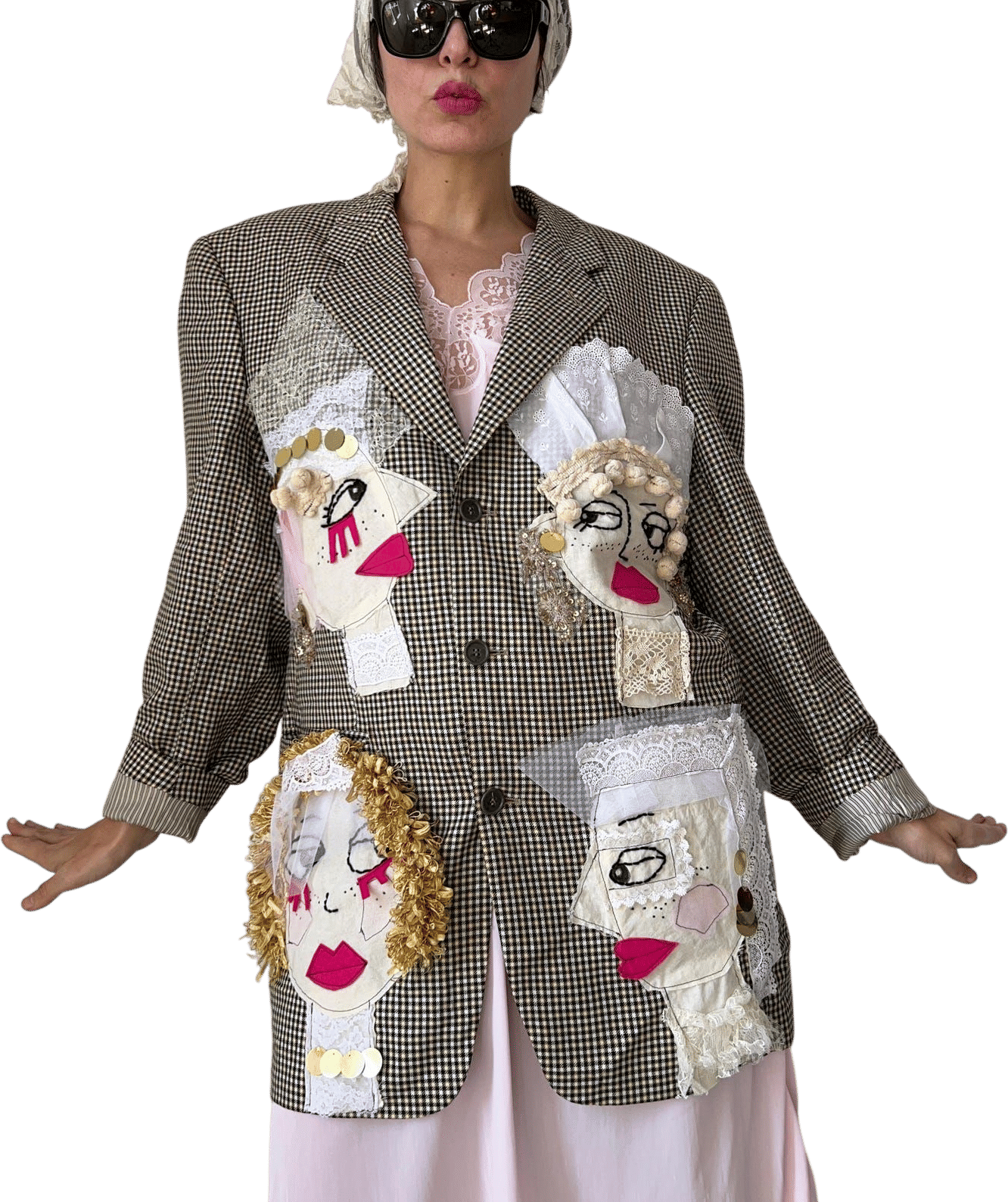 One-of-a-Kind Bridal Blazer with Lace Portrait Appliqué