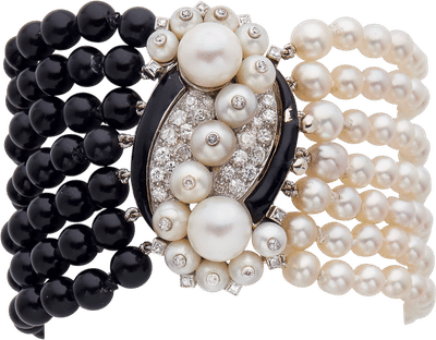 Pearl, Enamel, Diamond, and Onyx Bracelet