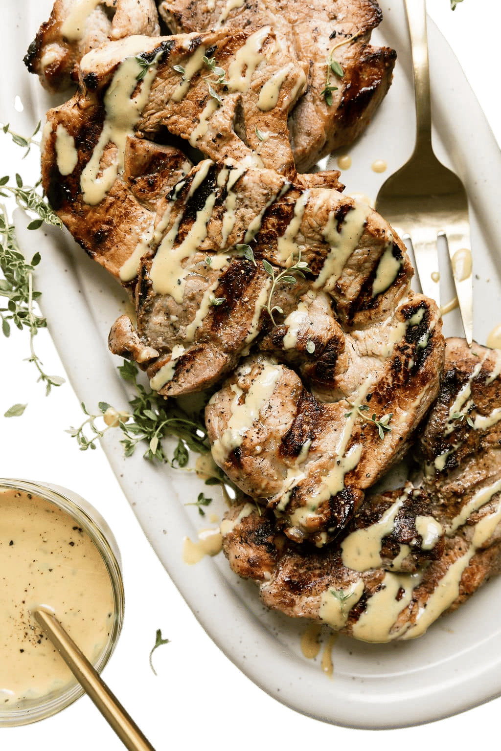 Grilled Honey Mustard Pork Chops + charred Garlic