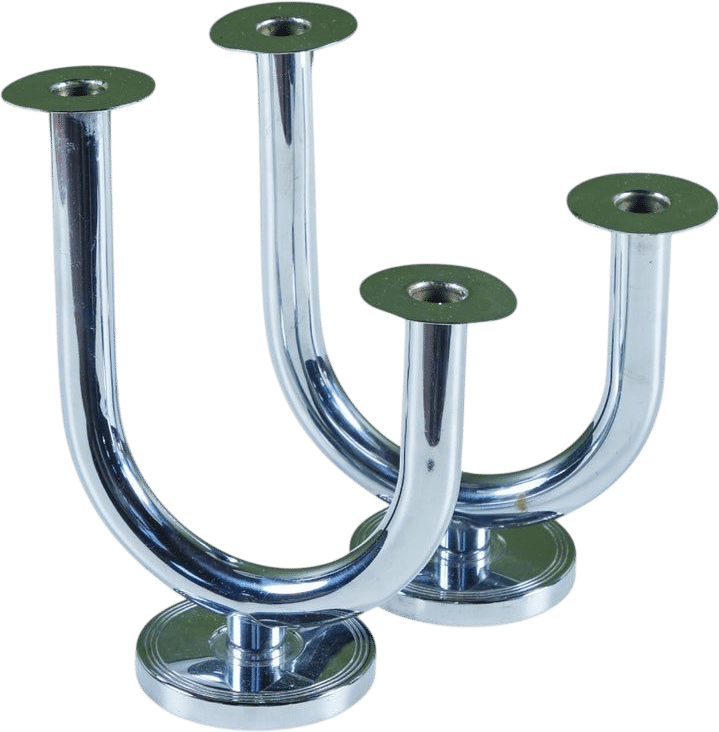 Pair of Chrome 'Taurex' Candlestick Holders by Walter Von Nessen for Chase
