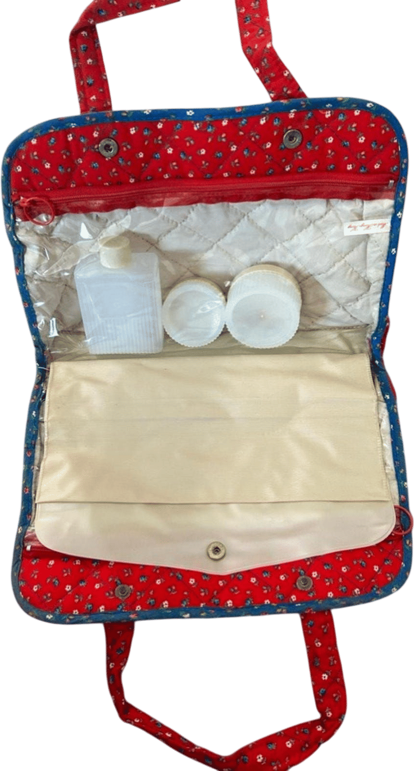 Retro 60s 70s Red Blue Floral Cosmetic Travel Case