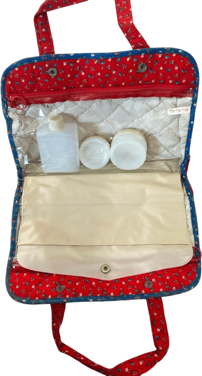 Retro 60s 70s Red Blue Floral Cosmetic Travel Case