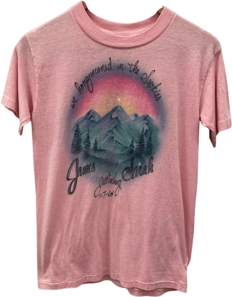 Vintage 70s / 80s airbrush Pink Smoky Mountains... | Depop