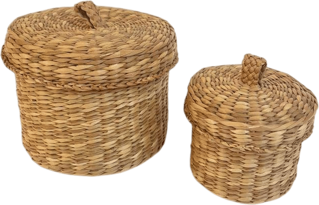 Vintage Set of 2 Woven Seagrass Baskets With Lids Natural Boho Storage Canisters - Etsy