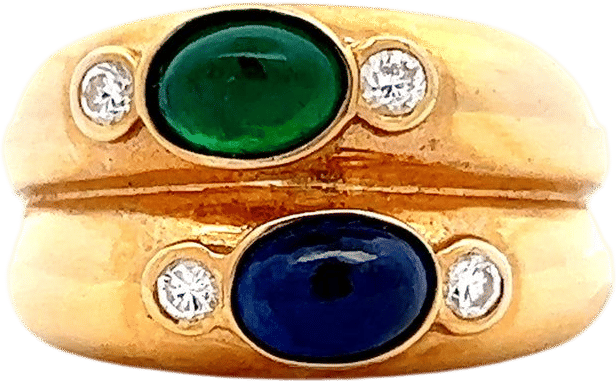 Sapphire & Emerald Ring in 18k Yellow Gold