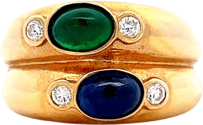 Sapphire & Emerald Ring in 18k Yellow Gold