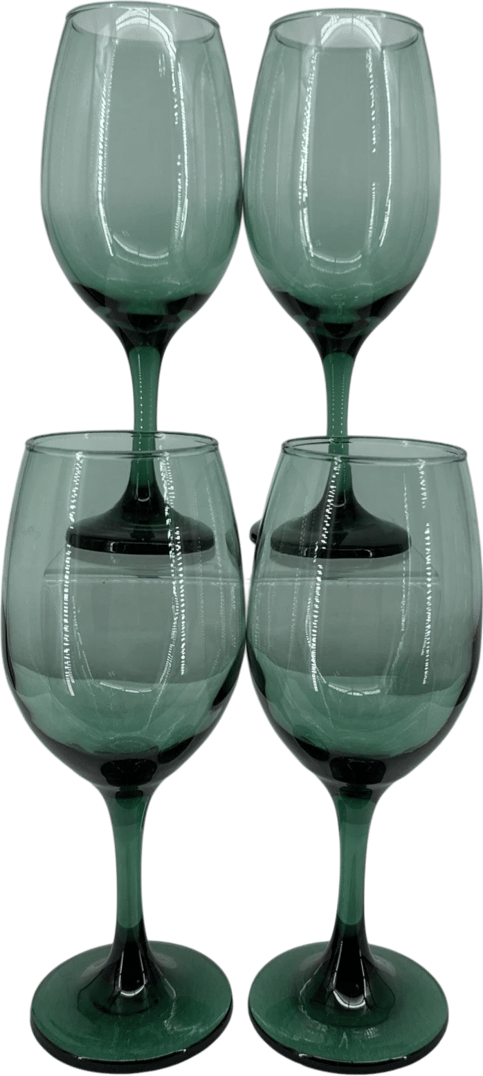 Set Of 4 Vintage Libbey Glass Juniper Green Glass Wine Glasses Water Goblets