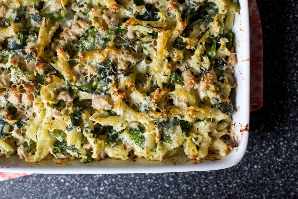 Make this for your postpartum friend: Broccoli Rabe and Sausage Pasta Bake
