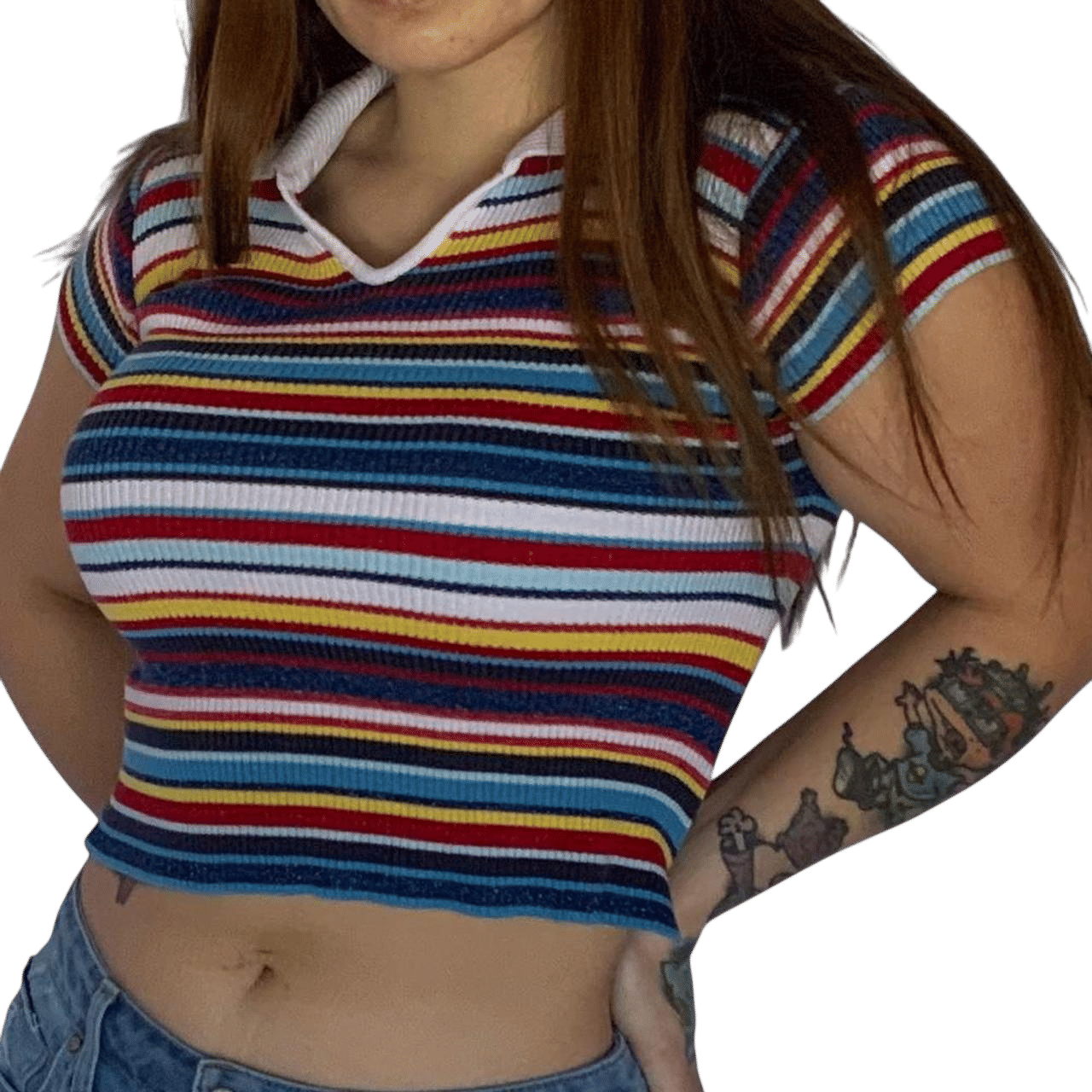 Limited Too Multicolored Striped Collared Short Sleeve Top