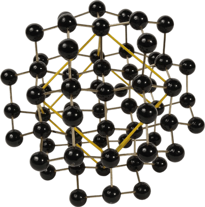 Molecular structure of metal diamond and black painted bakelite spheres