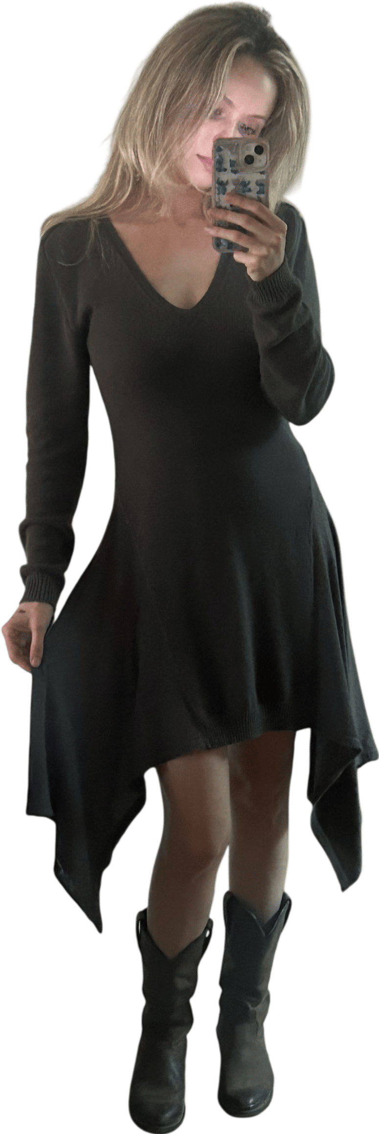 Sweater dresses with cowboy boots
