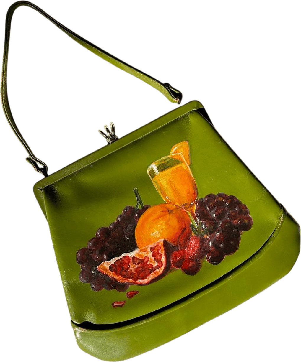 Vintage Hand-Painted Fruit Leather Bag