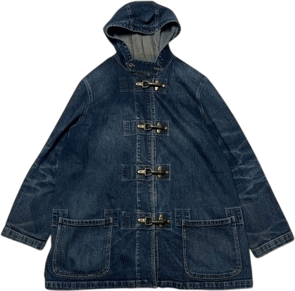 Vintage Ralph Lauren Jean Jacket Women 2X Blue Denim Fireman Clasp Hooded Parka