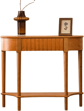 Contemporary Scandinavian Cherry Wood Semi-Circular Wavy Drawer Console Table