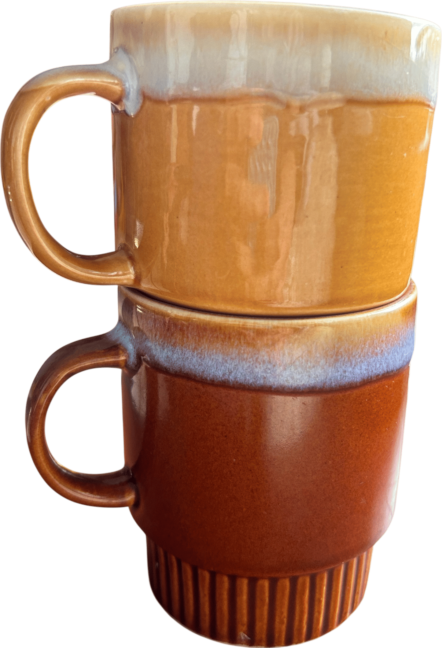 1970s Drip Glaze Stacking Mugs