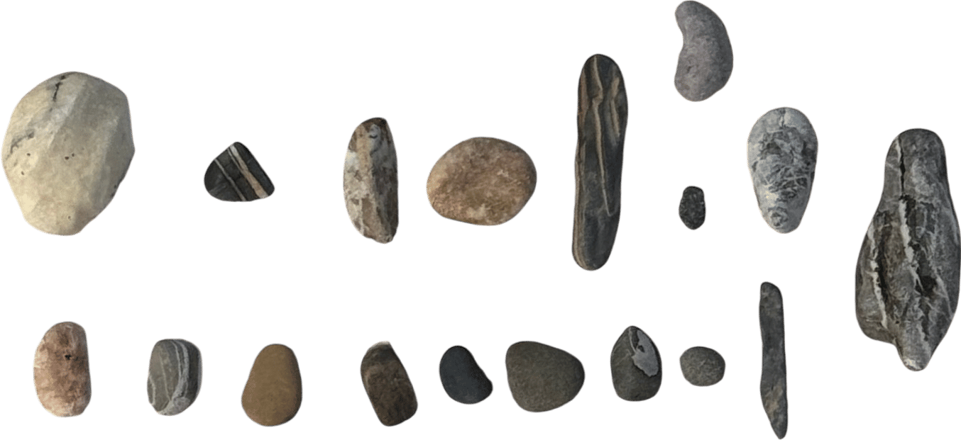 Collecting stones on a rock beach