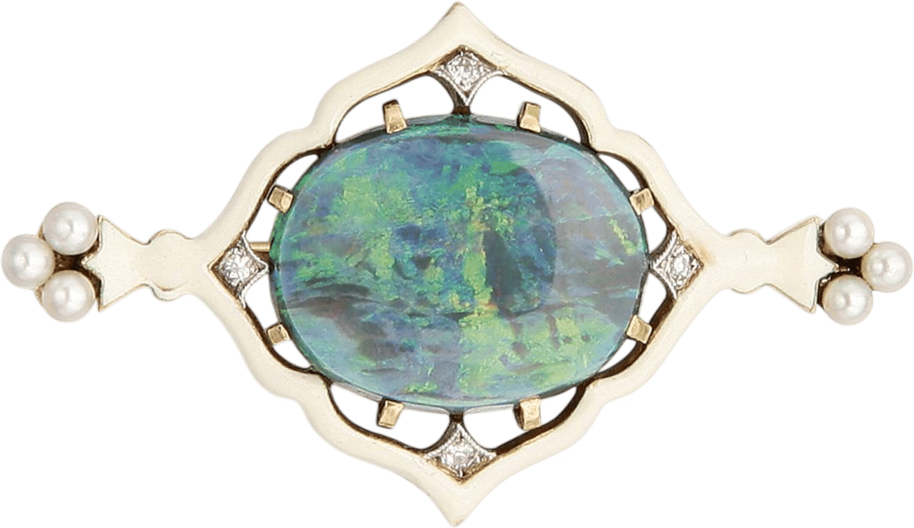 Gold, Opal, Enamel, Pearl and Diamond Brooch (c. 1920)
