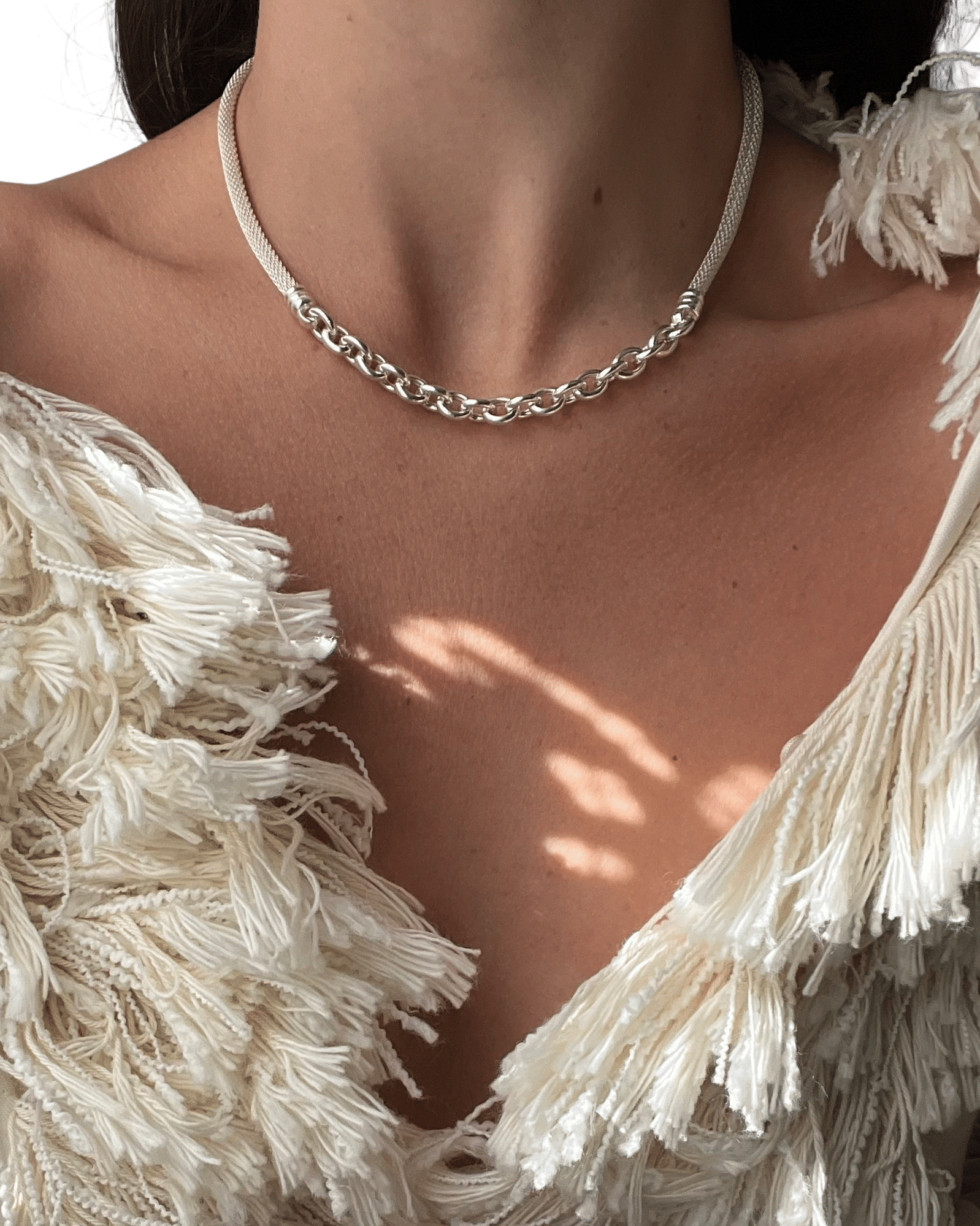 Sterling Silver Woven Mesh Chain Link Necklace