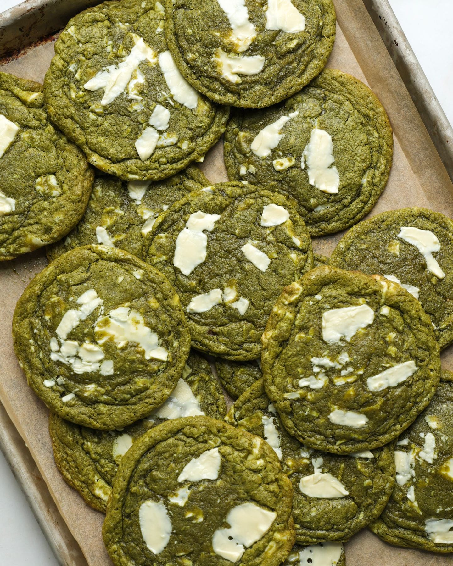 Matcha & white chocolate chip cookies