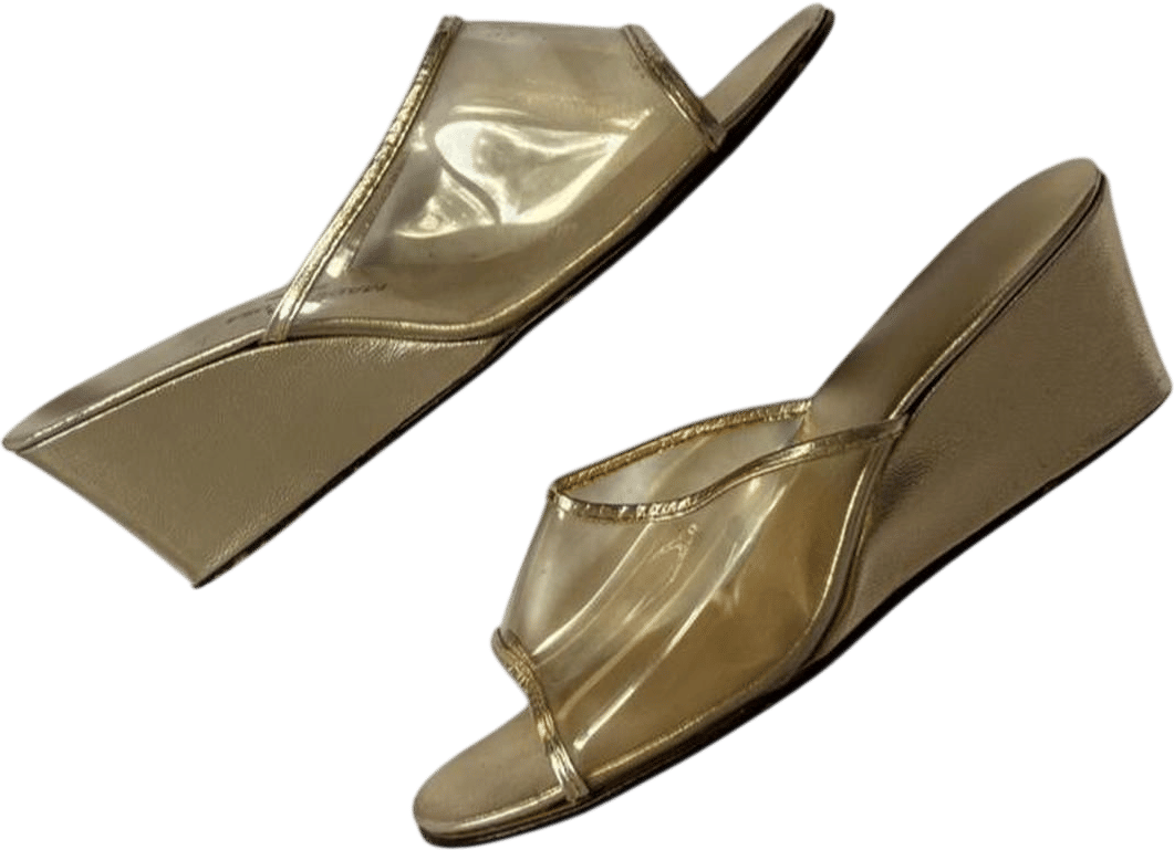 Vintage 70s Gold and Clear Wedge Sandals