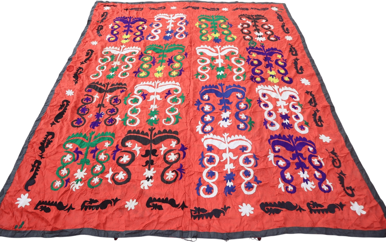 1970s Antique Silk Suzani Textile 5'10x7'0 Ft Large Needle Work Sozani Bed Throw- Vintage Handmade Bed Spread- Living Room Décor- Home Décor