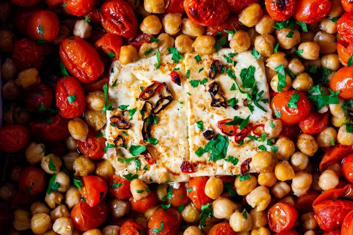 Baked Feta with Tomatoes and Chickpeas Recipe