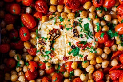 Baked Feta with Tomatoes and Chickpeas Recipe