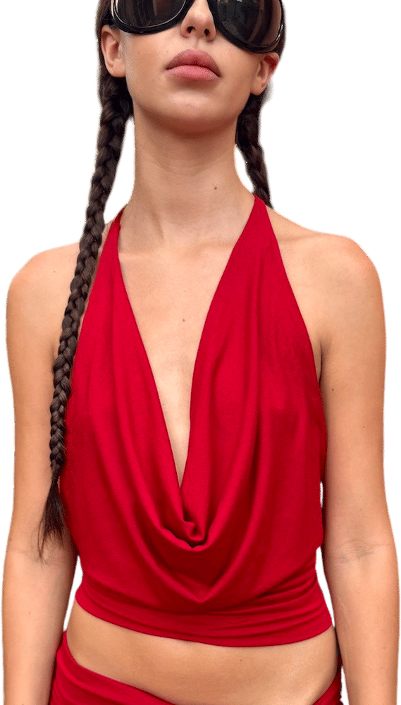 Cherry Cowl Neck Halter Top