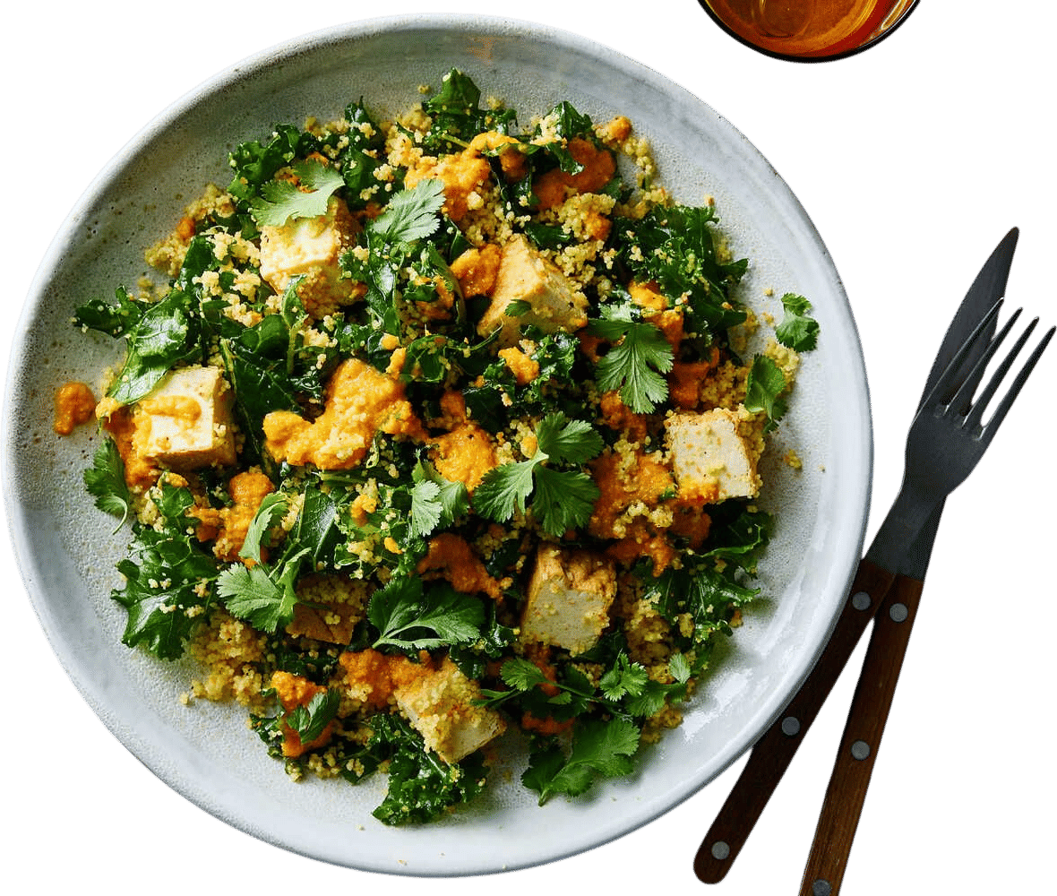 Kale, Couscous and Tofu Salad With Carrot-Ginger Dressing