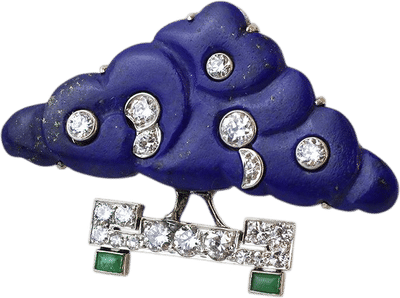 French Art Deco Lapis Lazuli, Diamond and Jade Topiary Brooch