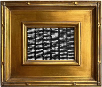 Framed Abstract Black and White Oil Painting in Gold Bamboo Frame