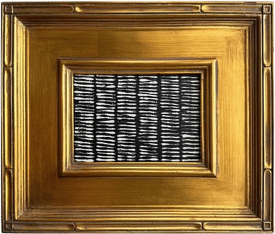 Framed Abstract Black and White Oil Painting in Gold Bamboo Frame
