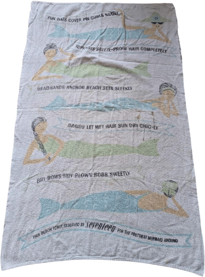 vintage 1960s 70s beach towel MERMAIDS cotton SEVENTEEN magazine CANNON