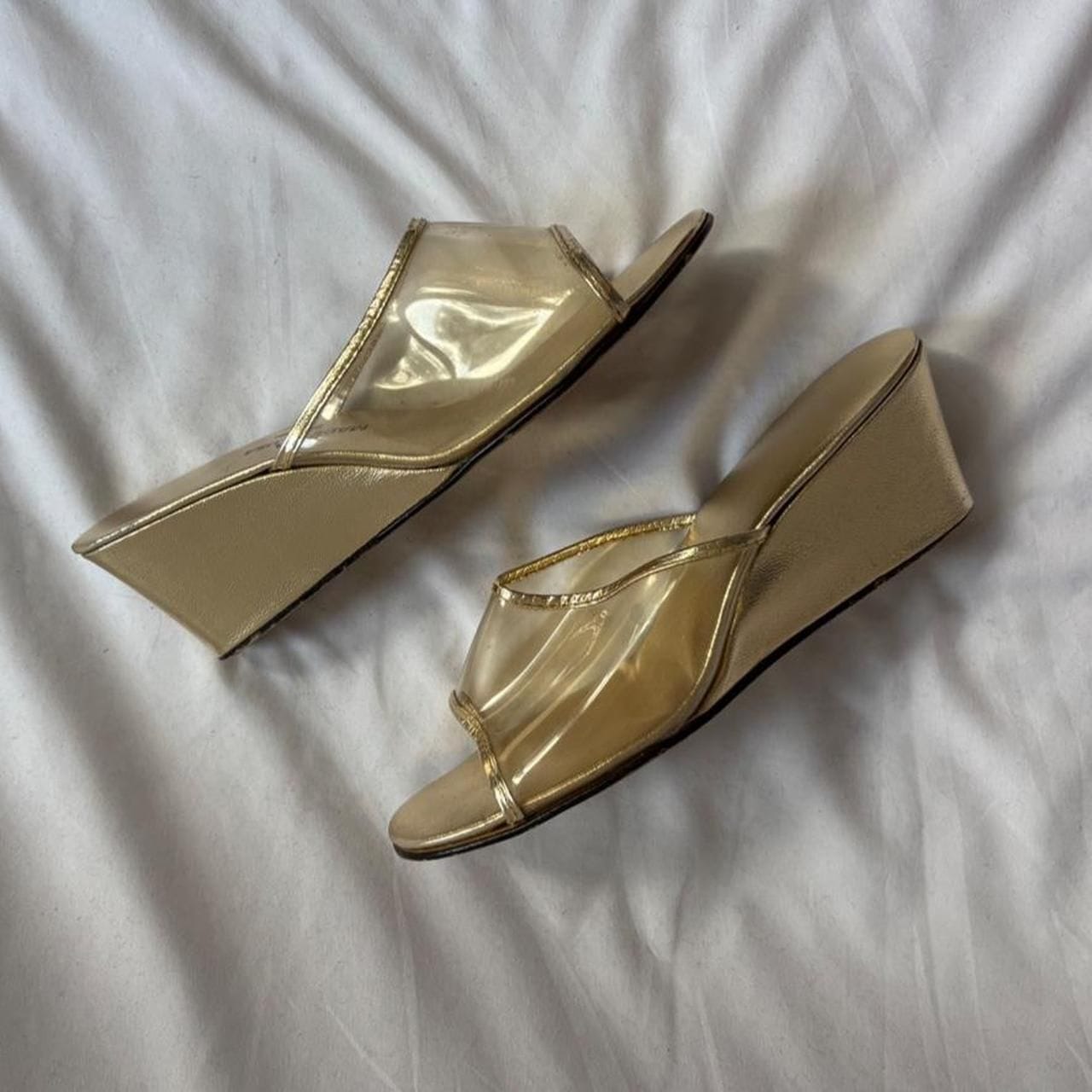 Vintage 70s Gold and Clear Wedge Sandals