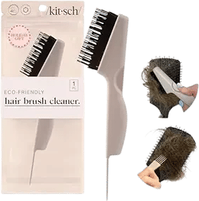 Kitsch Hair Brush Cleaner Tool | Double-Sided 2-in-1 Brush Cleaner for Hair Brushes & Combs | Eco-Friendly Cleaning Tool with Pick & Bristles, Perfect Gifts for Women | Hair Stylist Essentials