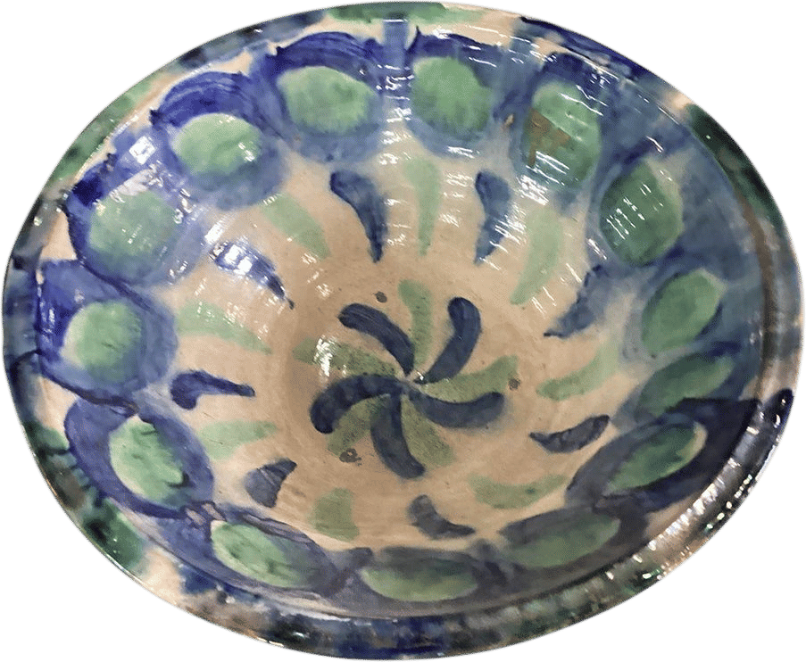 Mid 20th Century Cream, Blue, Pistachio Green Ceramic Bowl