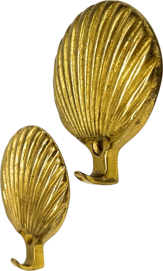 Pair of Vintage Brass Seashell Wall Hooks