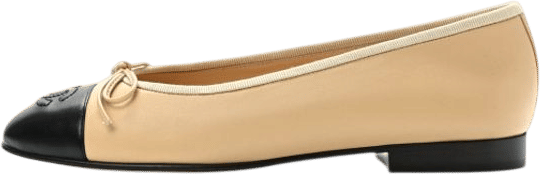 CHANEL | Lambskin Cap Toe Ballerina Flats 37 Beige Black