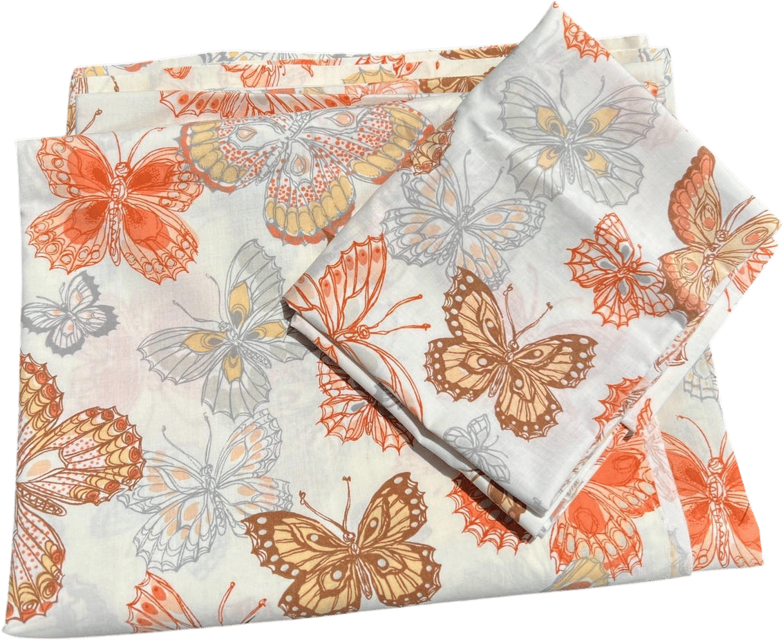 Vintage Butterfly Bed Sheet Set: 1970s Twin Sheet & Pillowcase