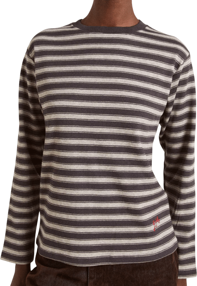 Lilah Fitted LS Tee - Grey Marl Stripe