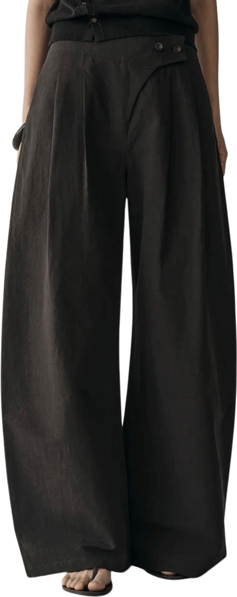 Asymmetric Cotton-linen Pants