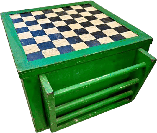Vintage Checkerboard Wood Table on Wheels